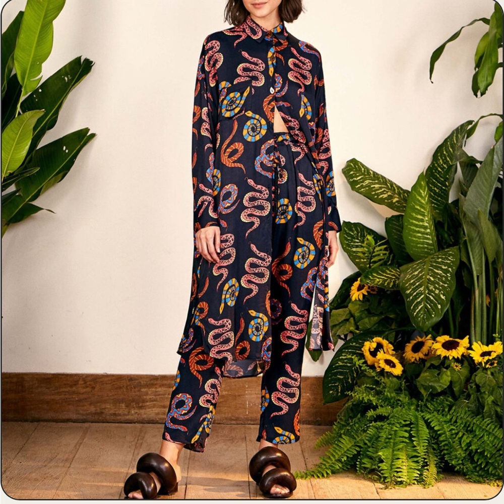 Farm Rio Maxi Shirt- Black Snakes